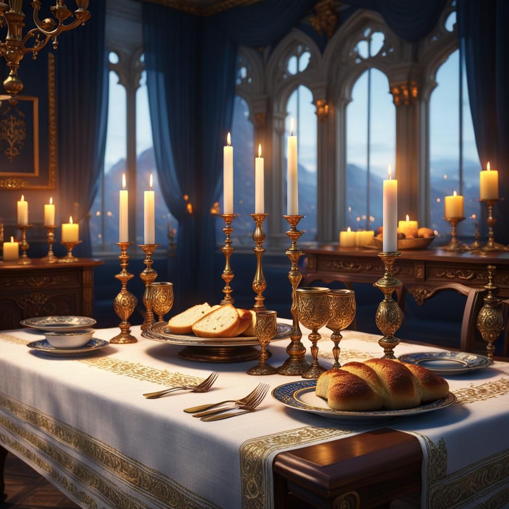 Shabbat Celebration with Candles and Wine: Fantasy Art