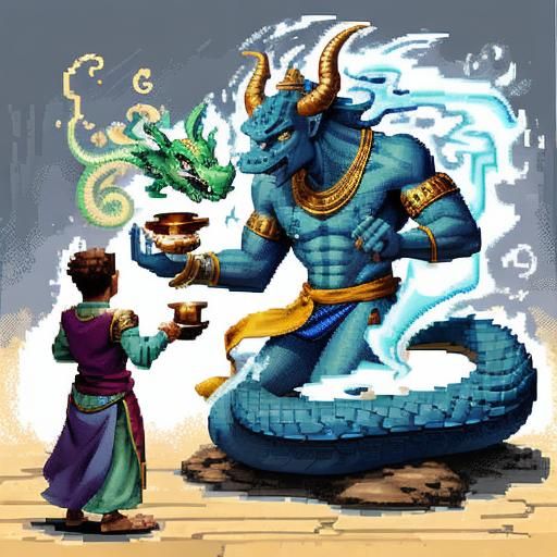A genie granting a djinn the power to consume the dragon of ...