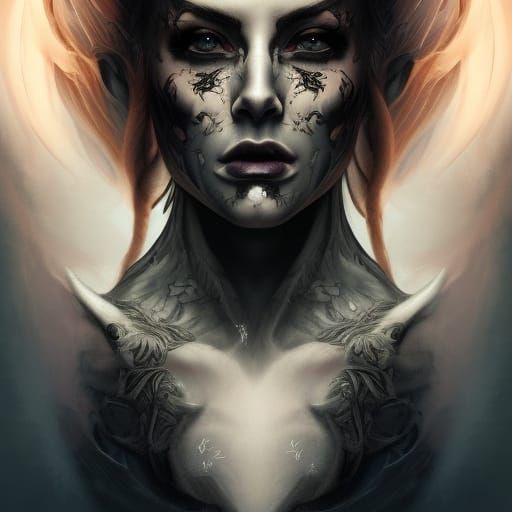 Abaddon The Angel Of The Abyss With Tattoos, Front Face . Digital 