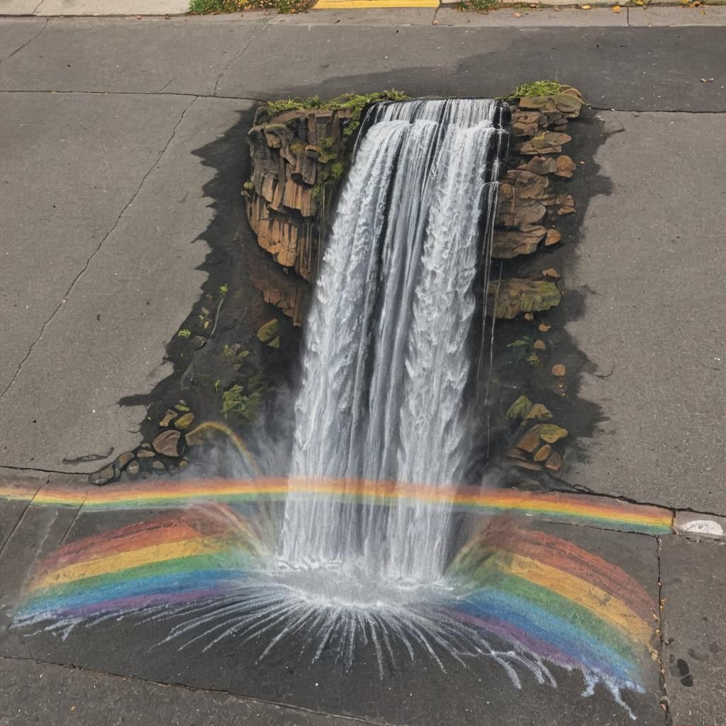 On the sidewalk, A chalk art masterpiece depiction of a beau...