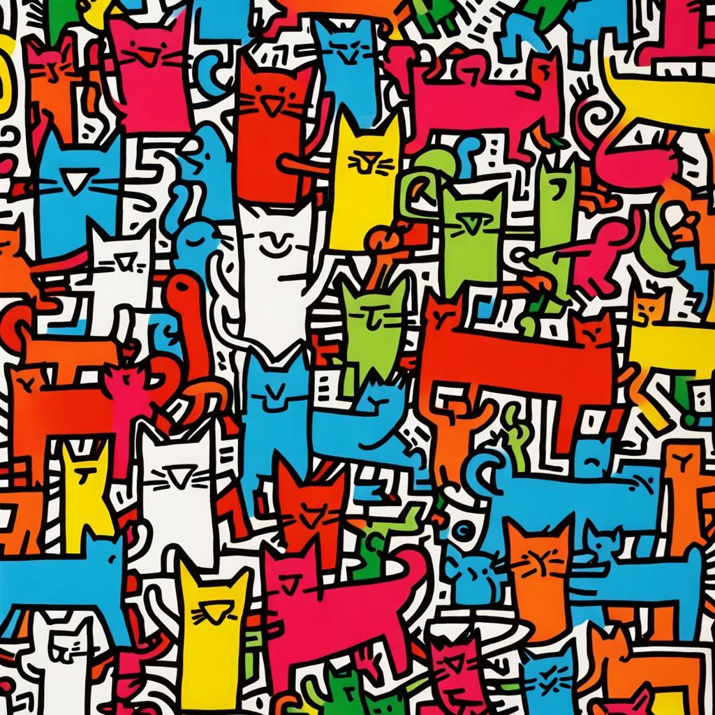 Keith Haring style cats - AI Generated Artwork - NightCafe Creator