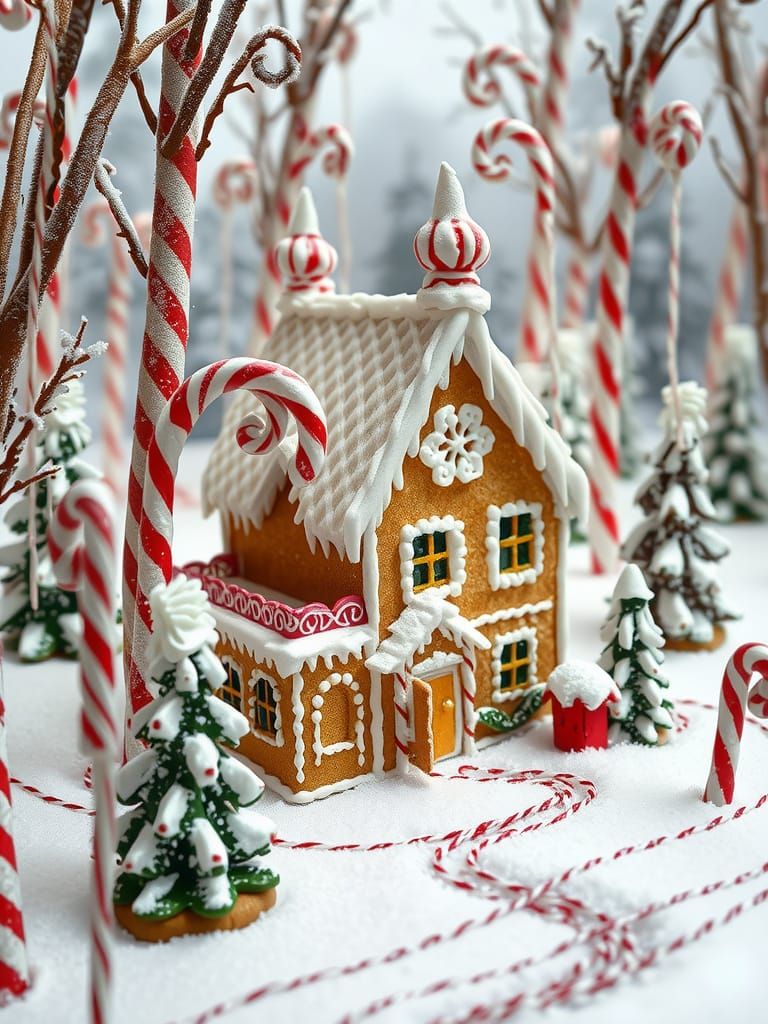 Whimsical Gingerbread House Winter Wonderland Scene