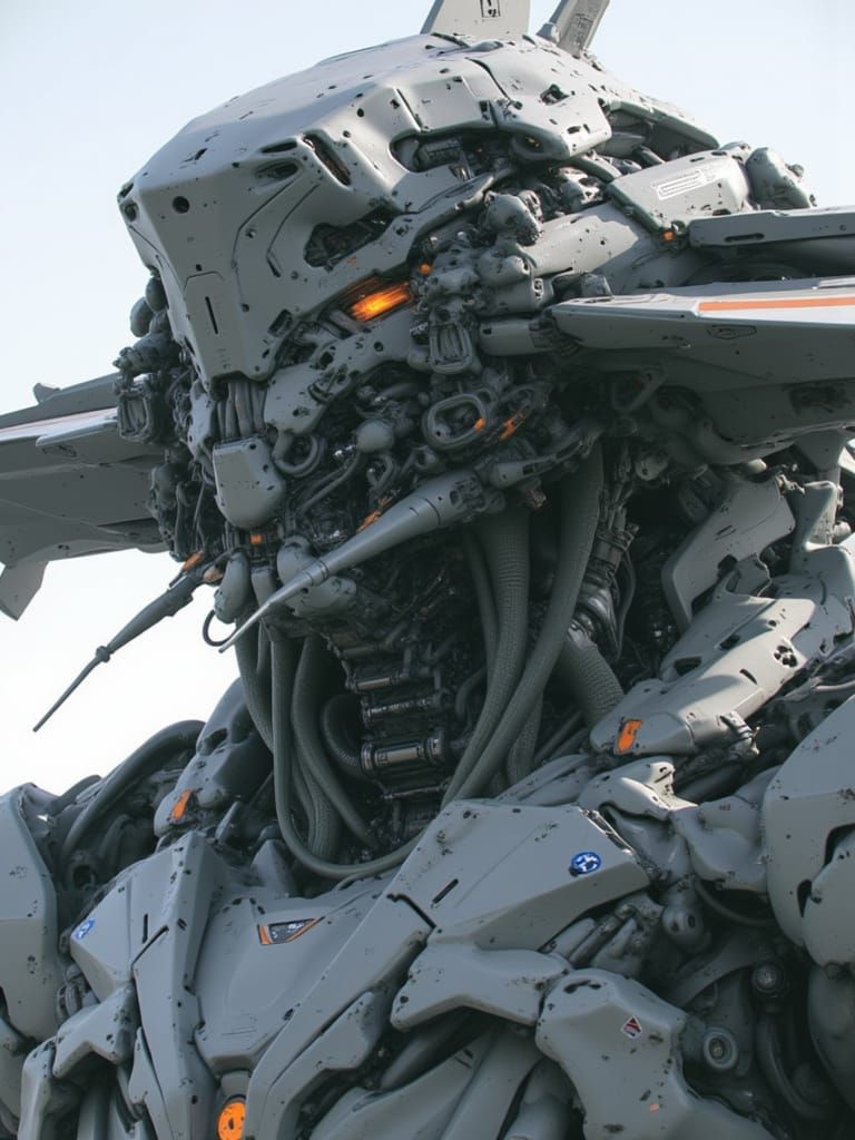 <lora:Predatory Mecha B:1.0> A portrait of a high-altitude air-superiority mecha, designed as a swift and dominant force in the skies. Its i...