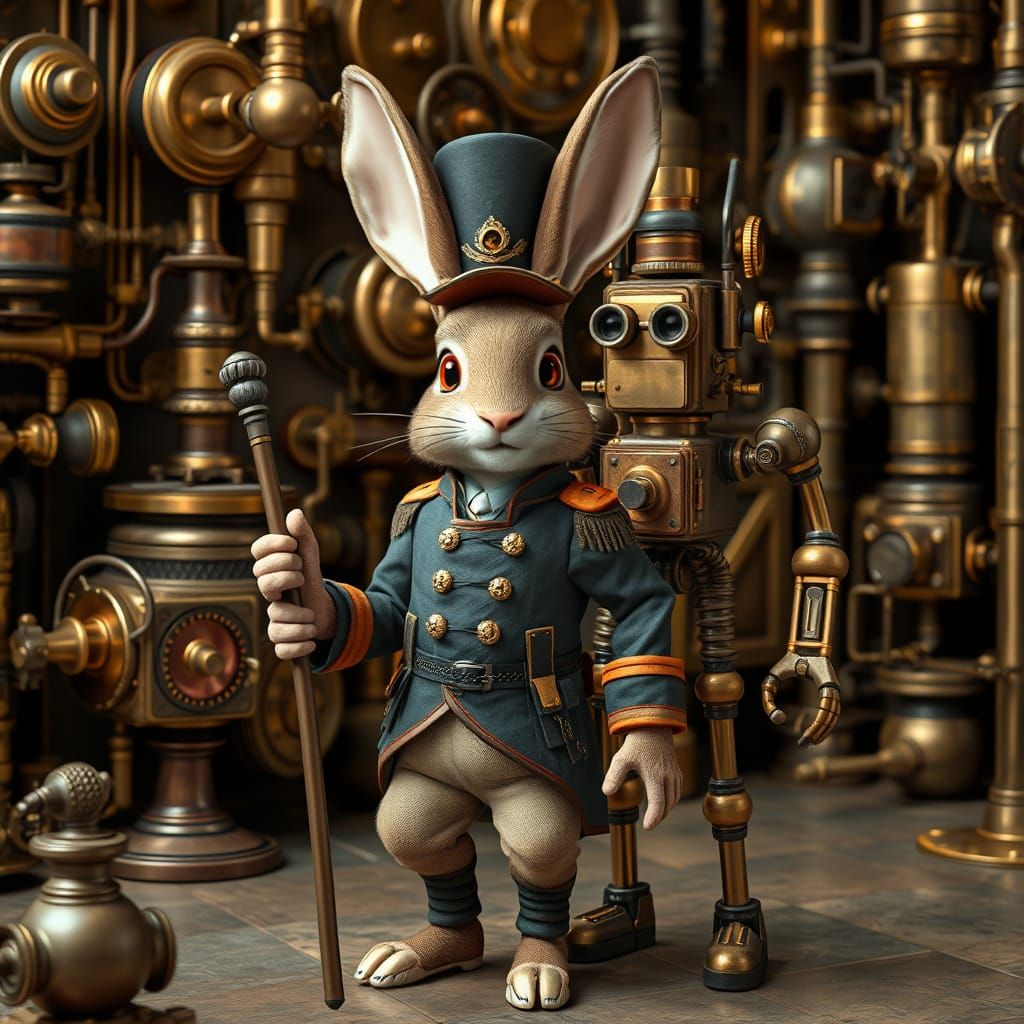 Steampunk Rabbit Soldier in Ardman Claymation Styl... - AI Art