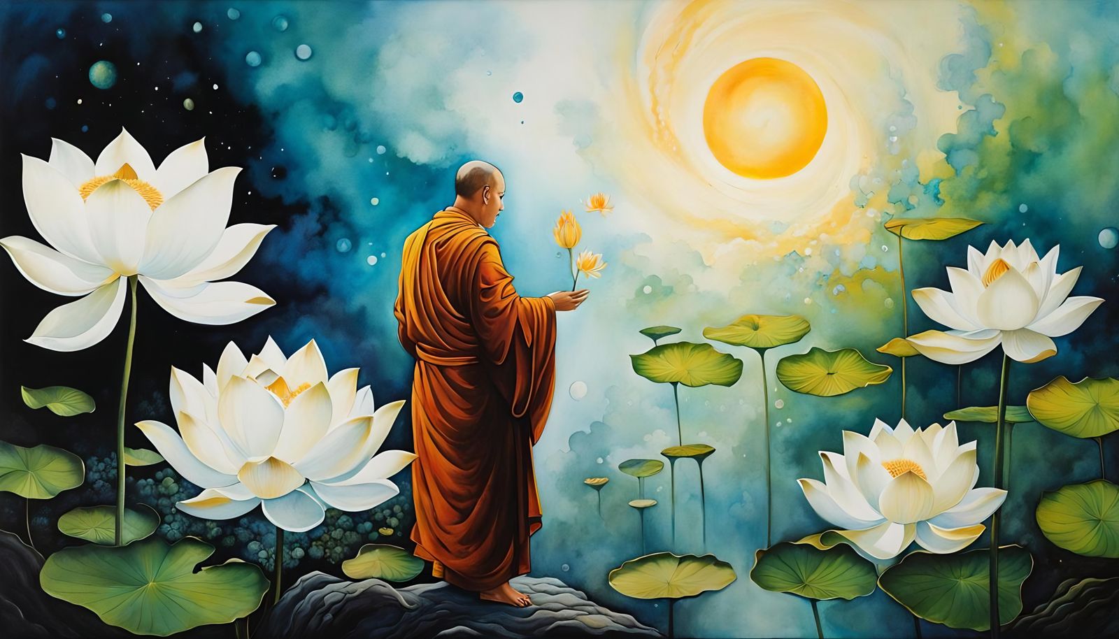 a white lotus:
the monk deciding to pick it