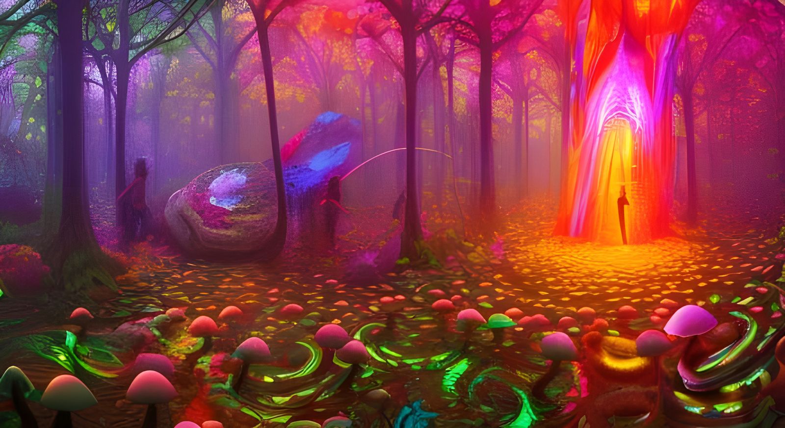 Enchanted Psychedelic Electric Neon Mushroom Forest ( For My...