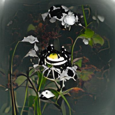 Lantern face obscured flowers amphibian black white