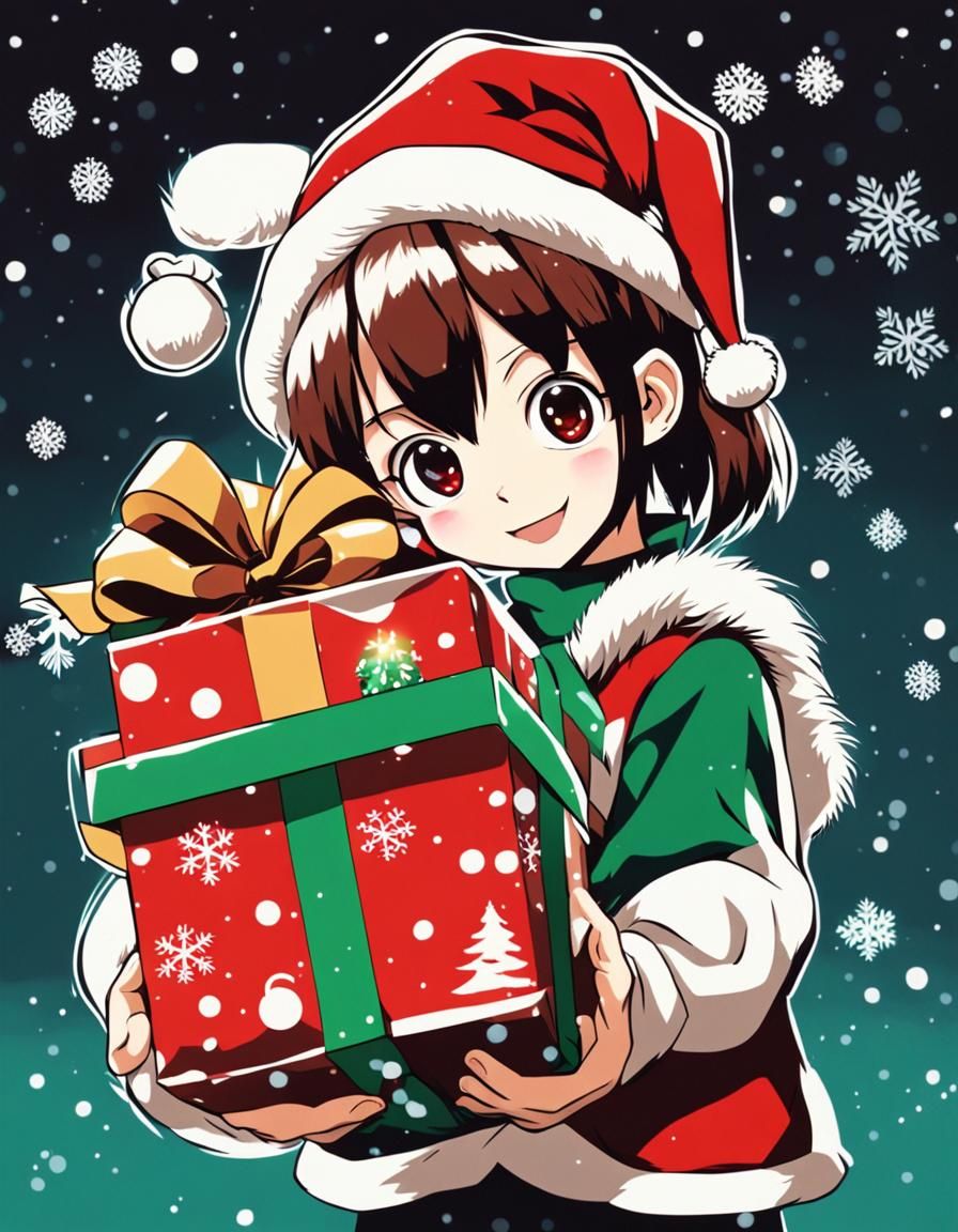 Anime-Inspired Gift-Giving Scene in Deep Colors