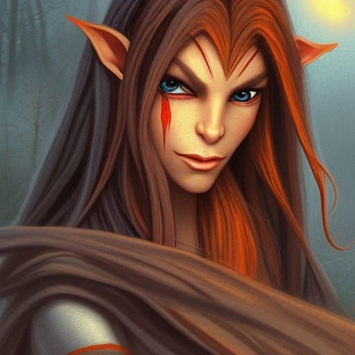 concerned-looking Dark-Elf wearing--red-headband stares into the mid ...