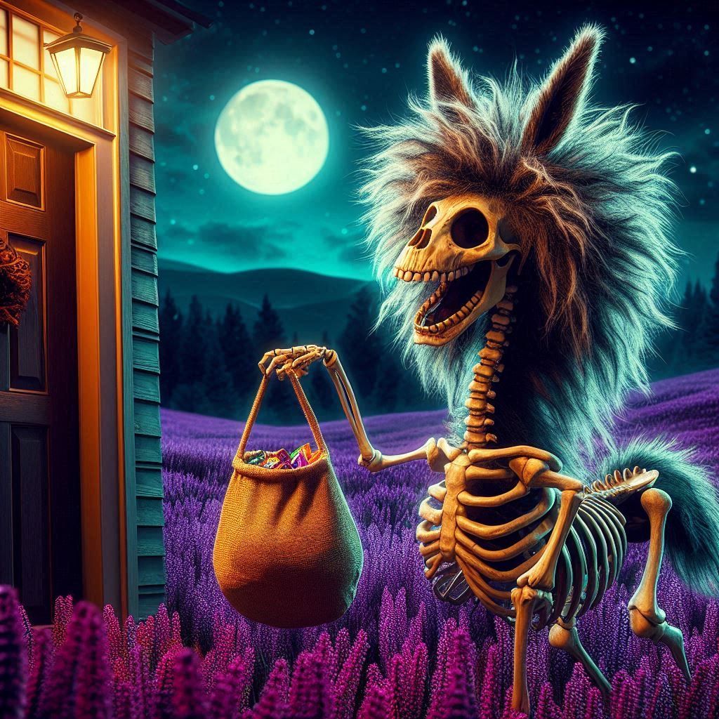 DALL-oween Trick or Treatin' Skeletal Mare Hare