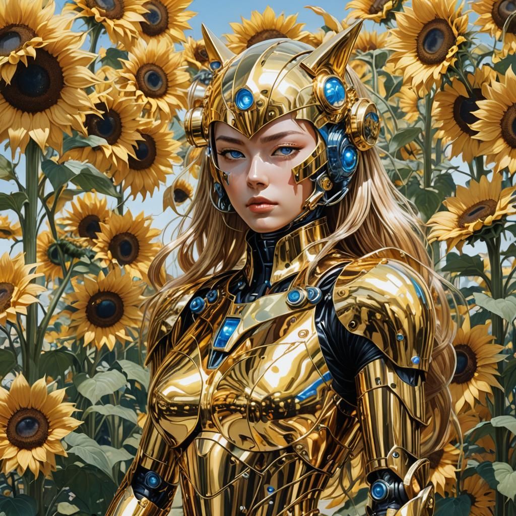 Neko Cyborg in a Sunflower Field #1