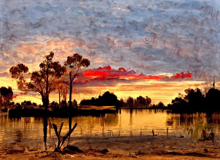 Landscape at a lake sunset Constable style