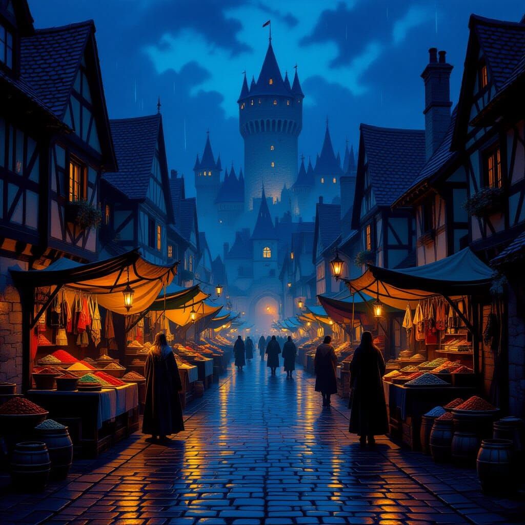 Medieval Street Market at Twilight