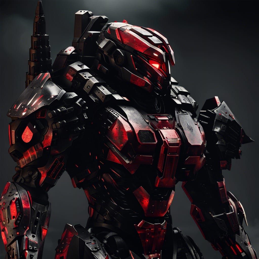 Armored Core black and red power armor heavy black metal tactical armor ...