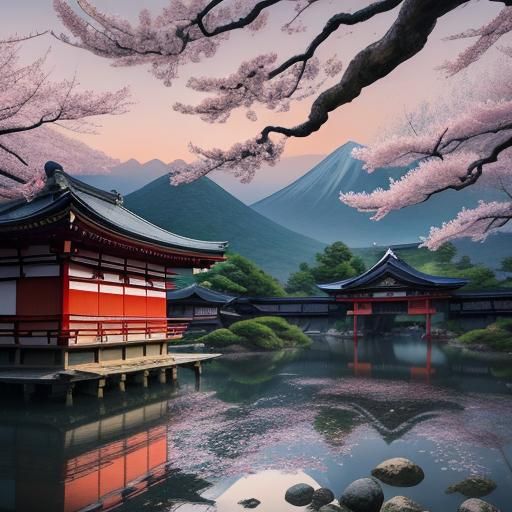 Samurai in Ukiyo-e Style with Cherry Blossoms