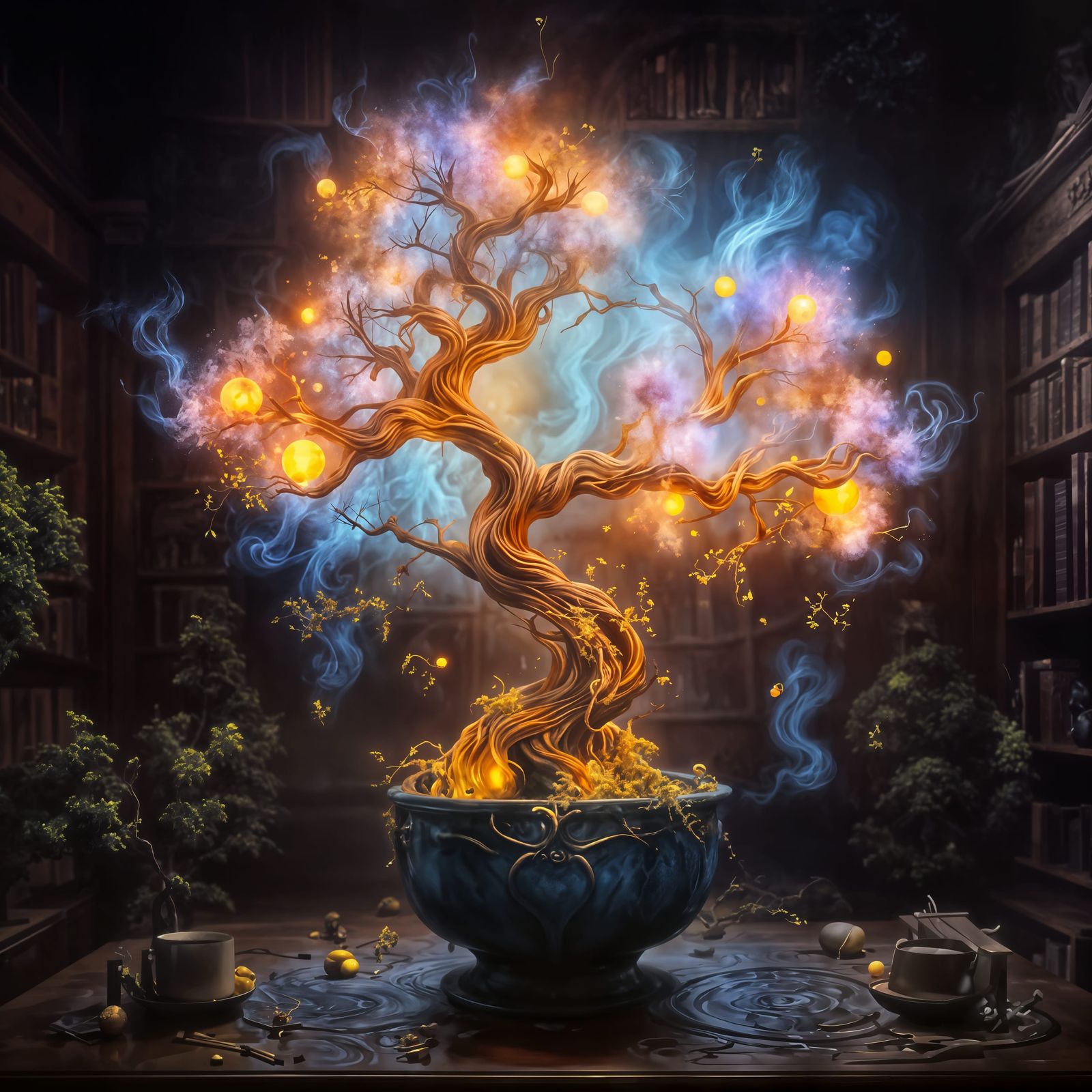 Magic Bonsai Tree With Leaves Of Ethereal Flames   by @The Nights Sky