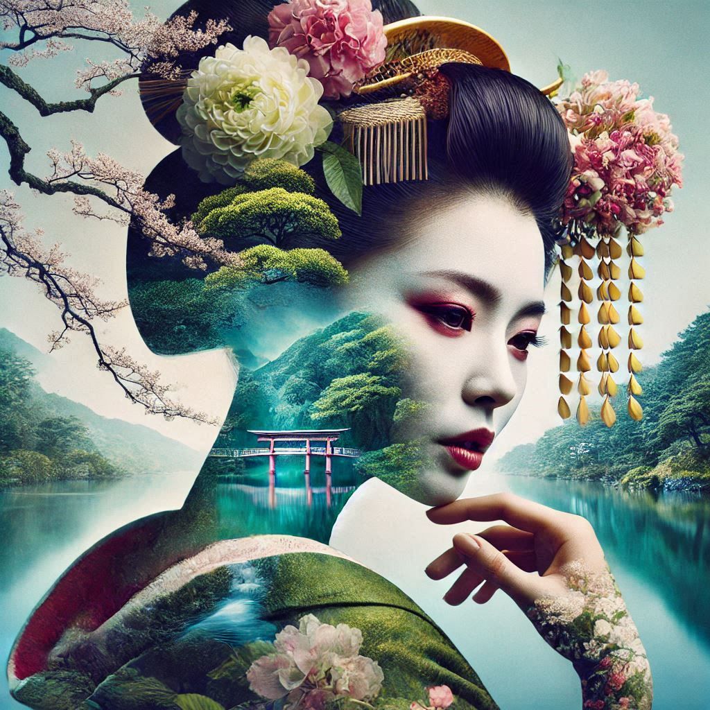 double exposure beautiful fantasy portrait landscape..