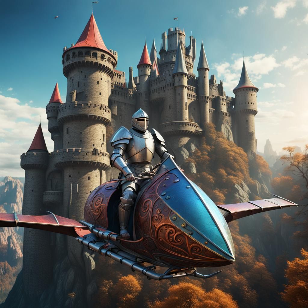 Medieval Knight and his Flying Machine  by @Polly
