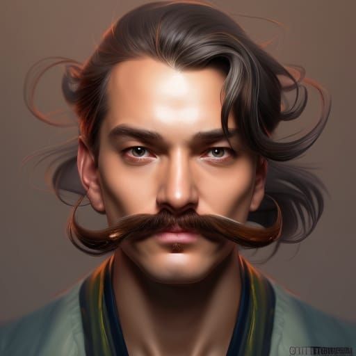 mustache photorealistic hyperdetailed head and shoulders por...