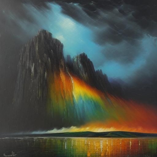 Waterfall Rainbow in Expressionist Impasto Style