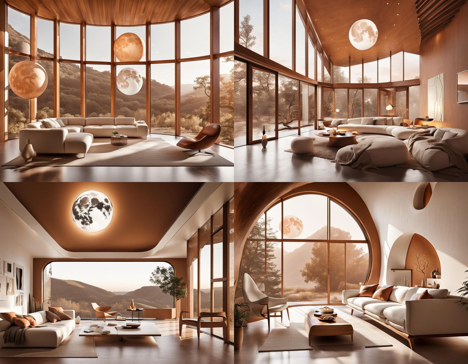 Organic Architecture Interior with Moonlit View