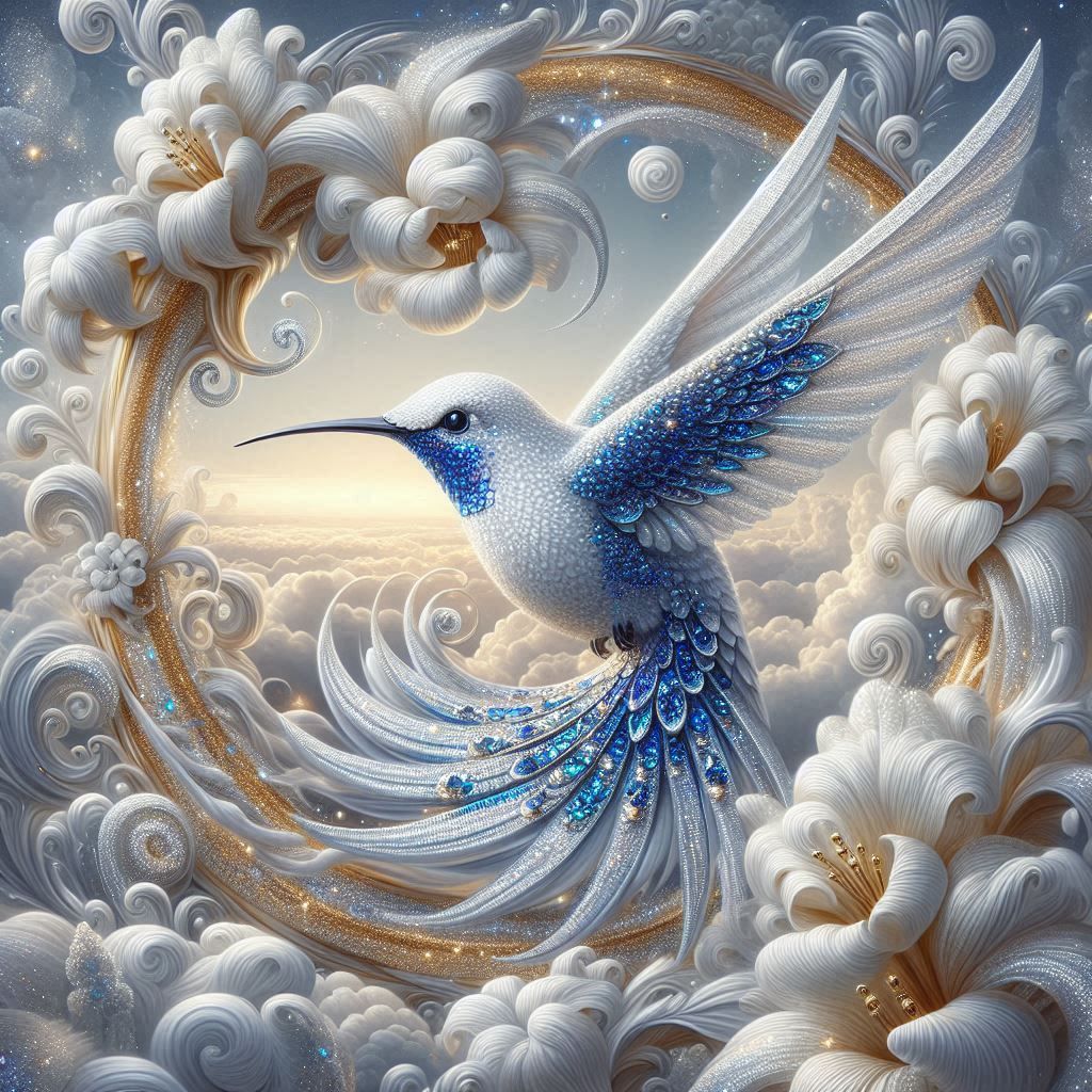 White & Blue Sapphire Hummingbird 2