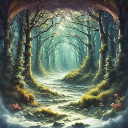 Enchanted Snowglobe Forest With Bioluminescent Flora