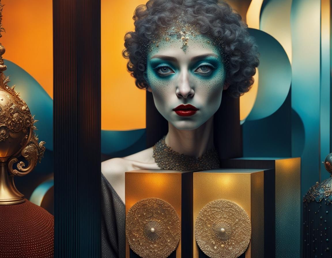 squeezed between golden cubes