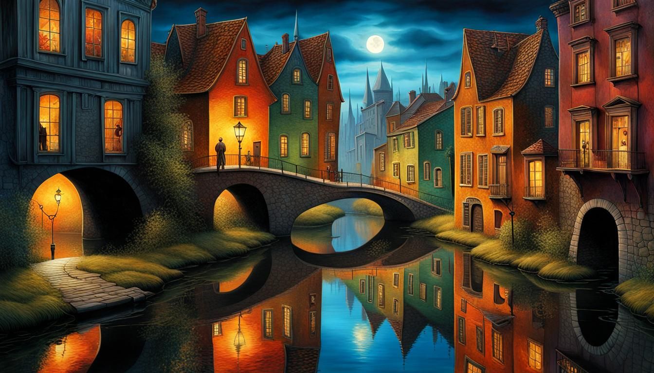 At night in a small town