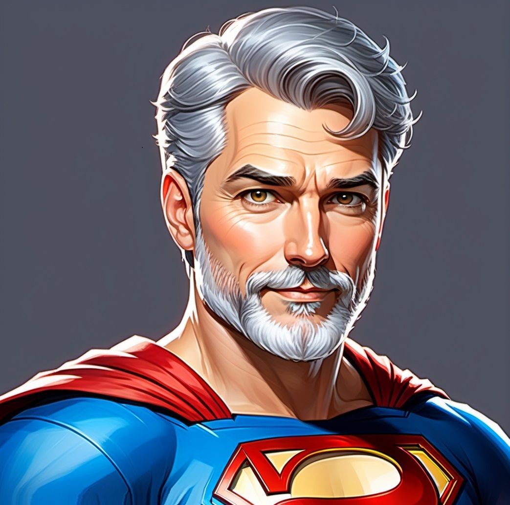 Superman with silver hair and beard