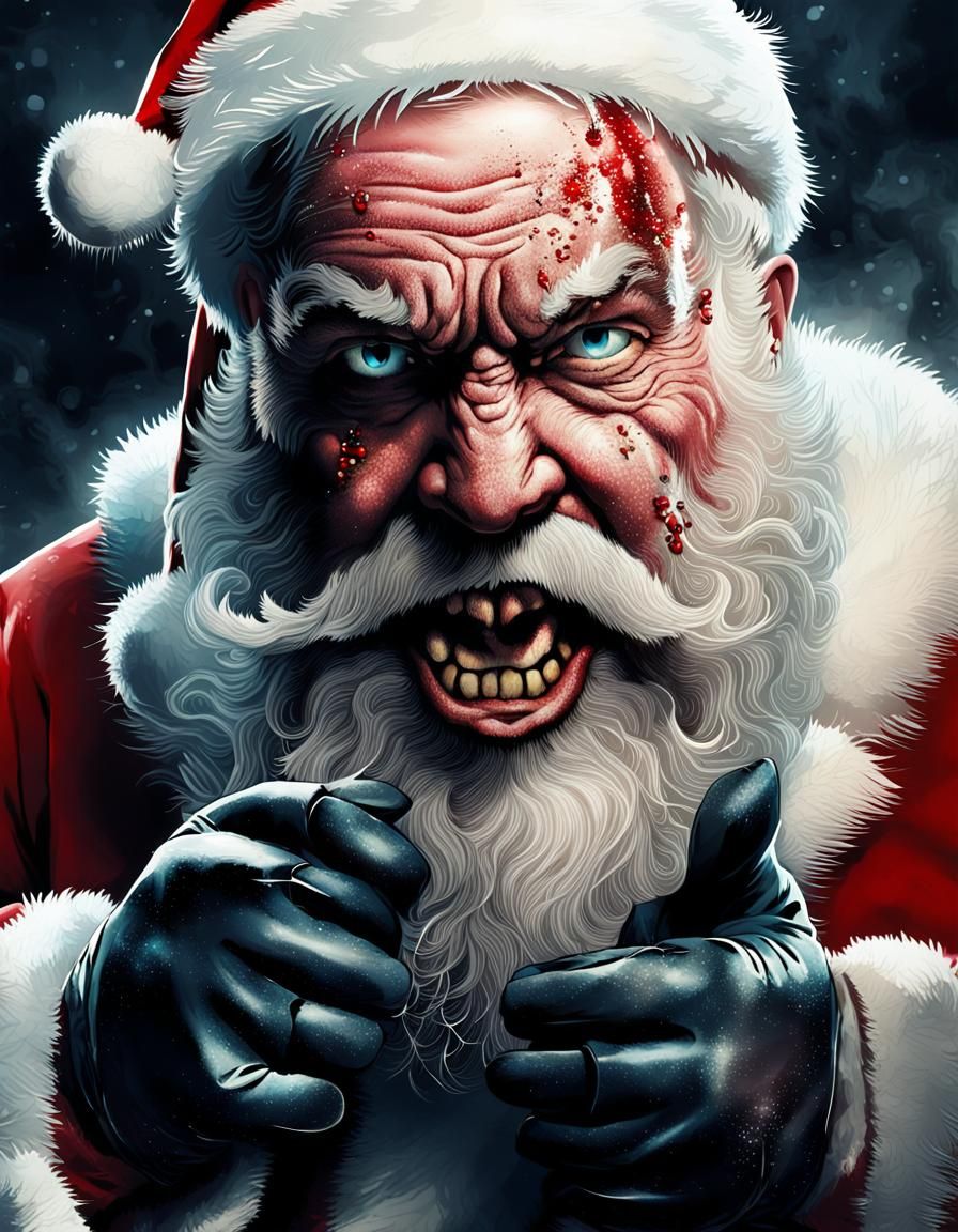 Generate a chilling image depicting Santa Claus transformed ...