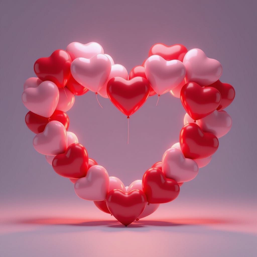 Heart Balloons Glowing in 3D Cartoon Style