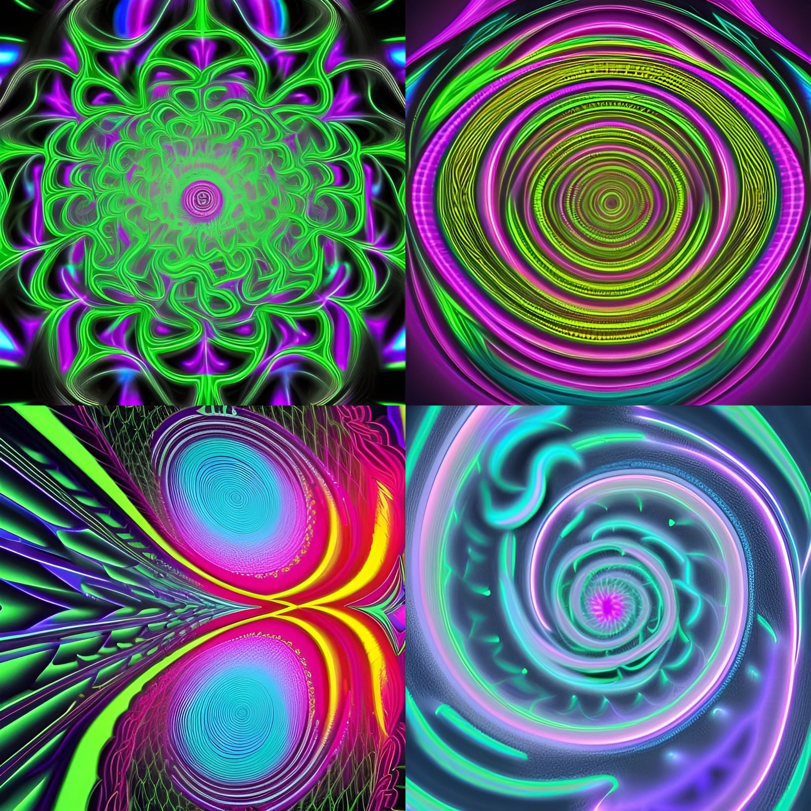 very beautiful black light effect neon on top of fractals and spirals ...