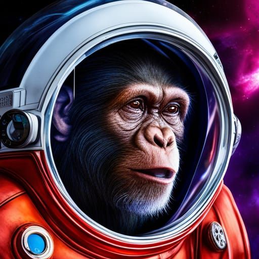 Chimpanzee in space capsule, spacesuit, window, NASA, 8k resolution, a ...