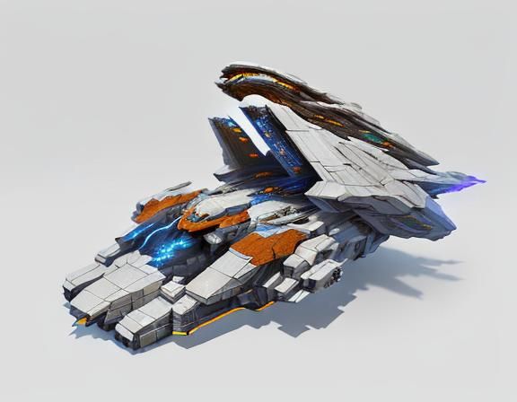 blocky, bulky, mystical starship, alien spacecraft,  Clarke'...