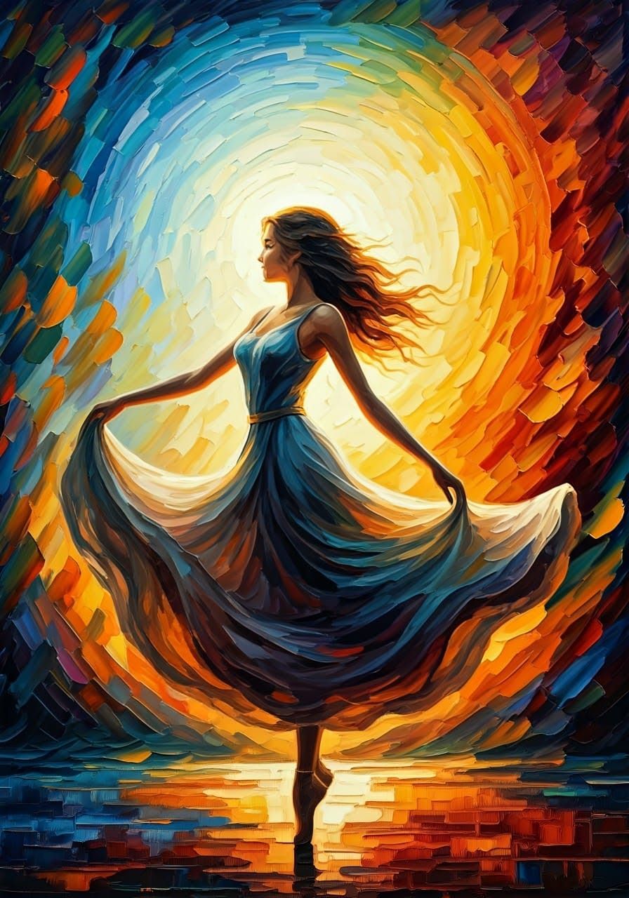 Joyful Mercury Witch Dancing in Expressionist Style