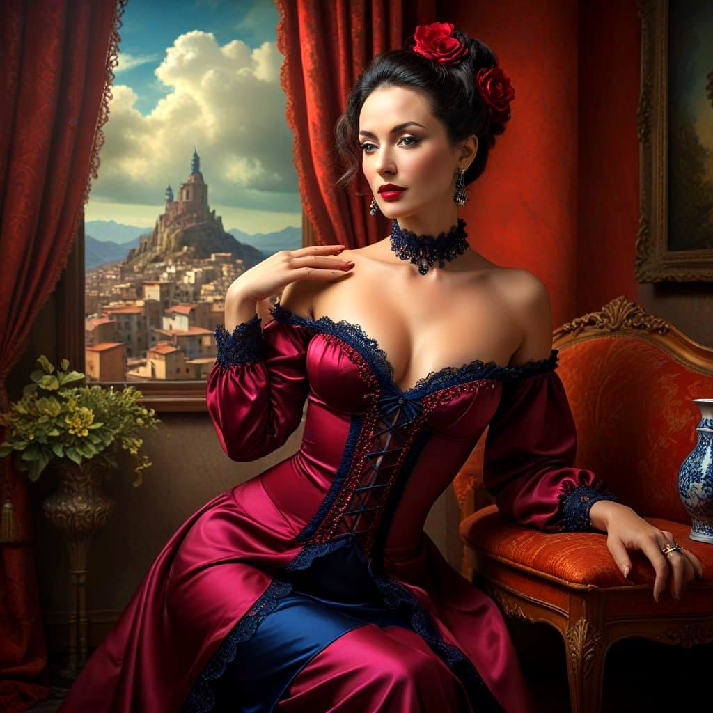 Elegant Lady in Vibrant Surreal Surroundings