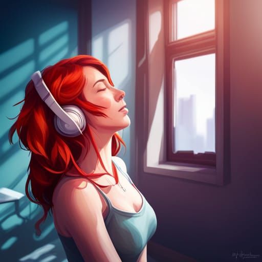 Red hair dreamming girl