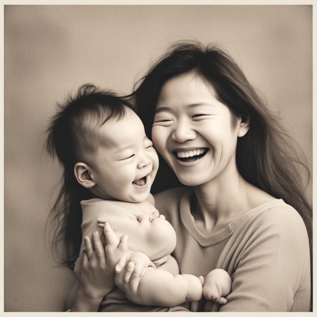  Laughing Faces of a jung mother and her baby  by @qu
