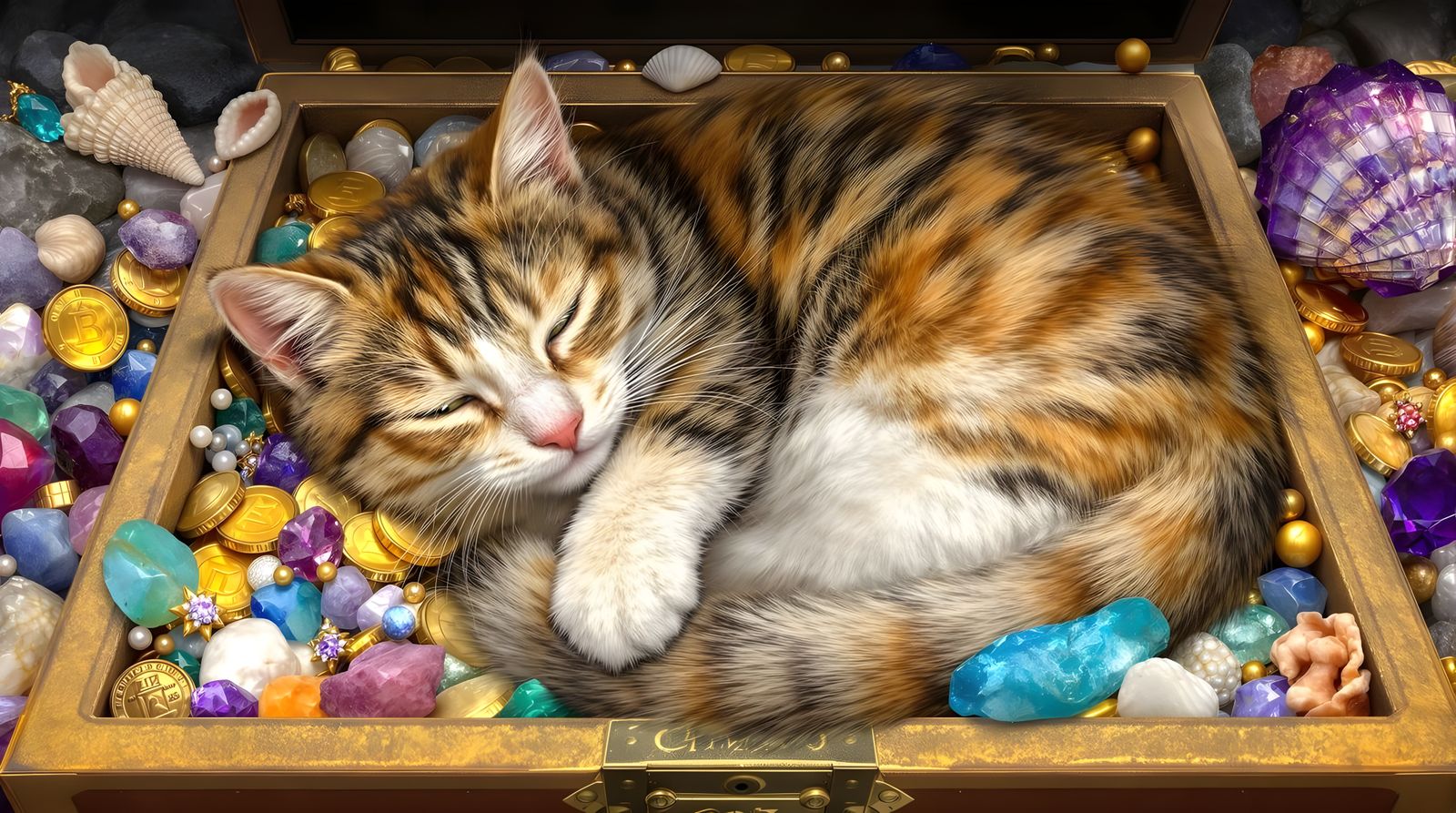 Cat napping inside of a treasure chest.  by @Josh