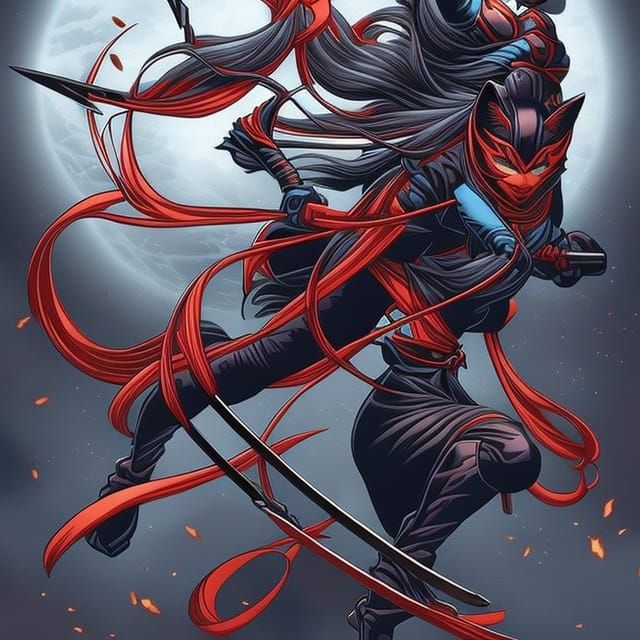 calico cat ninja in style of hokusai Mark Brooks and Dan Mumford, comic