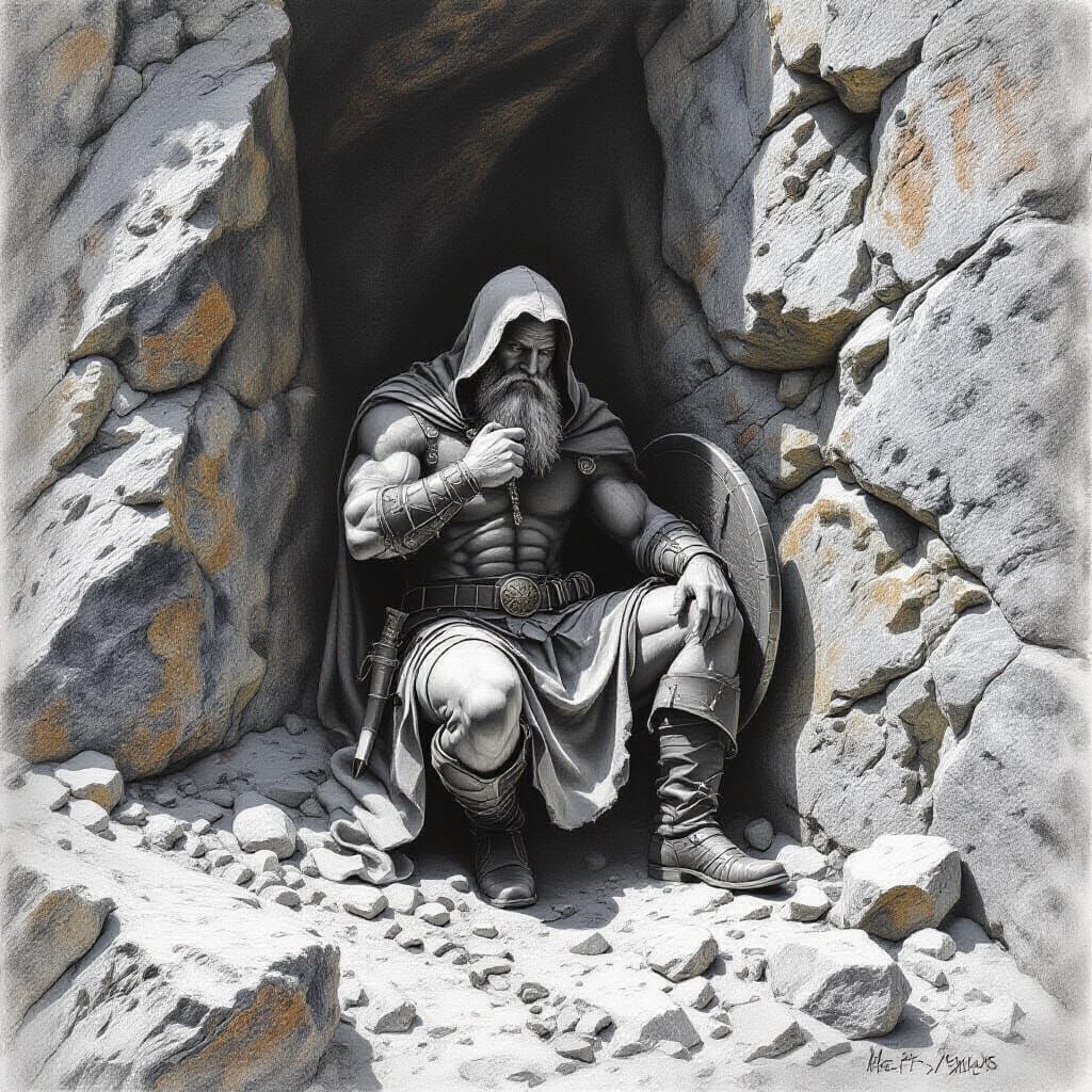God as a Stronghold in Hyperdetailed Charcoal Drawing