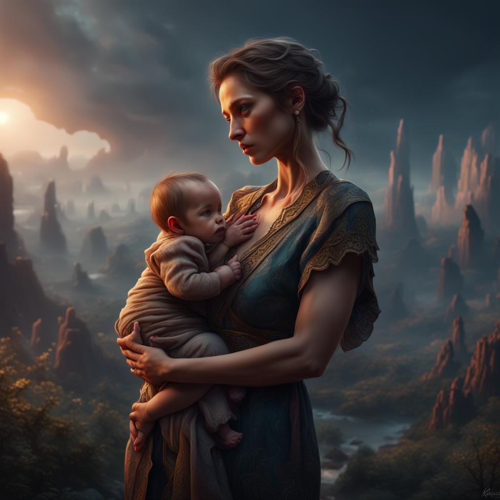 Mother holding her baby - AI Generated Artwork - NightCafe Creator