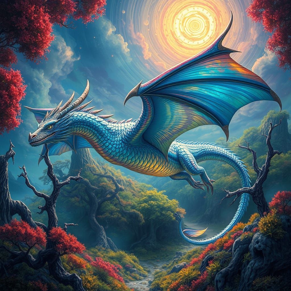 Majestic Dragon Soars Through Enchanted Realm in Iridescent ...