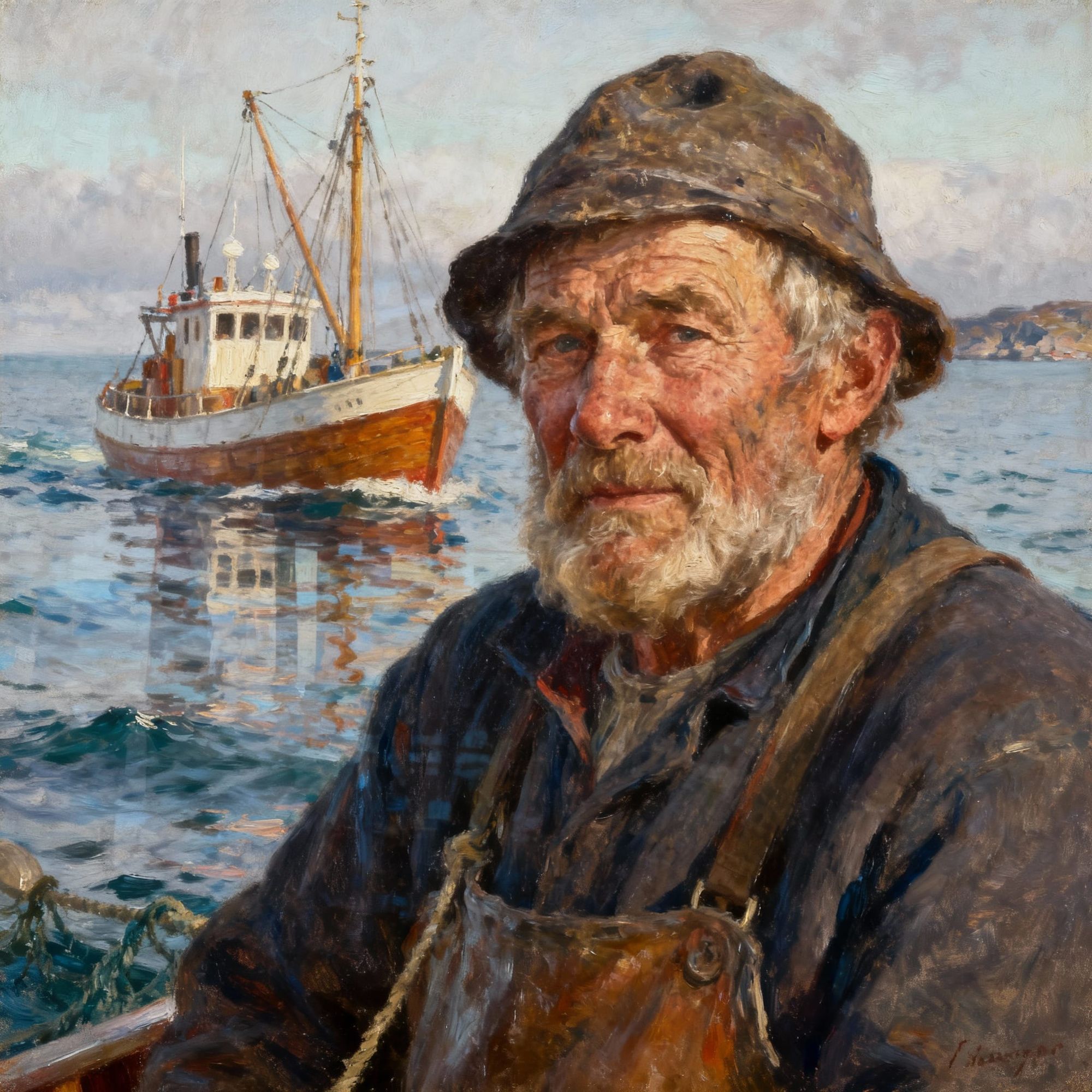 An old Norwegian fisherman and his boat