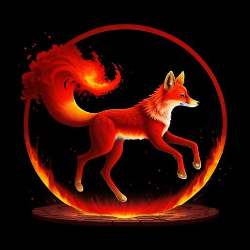 arabesque red fox running over red stones  in surrounded by ...