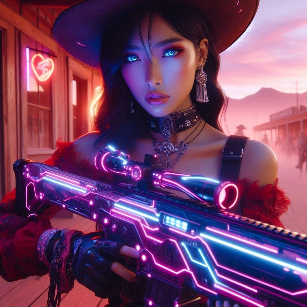 CyberDesertpunk Cowgirl Sniper