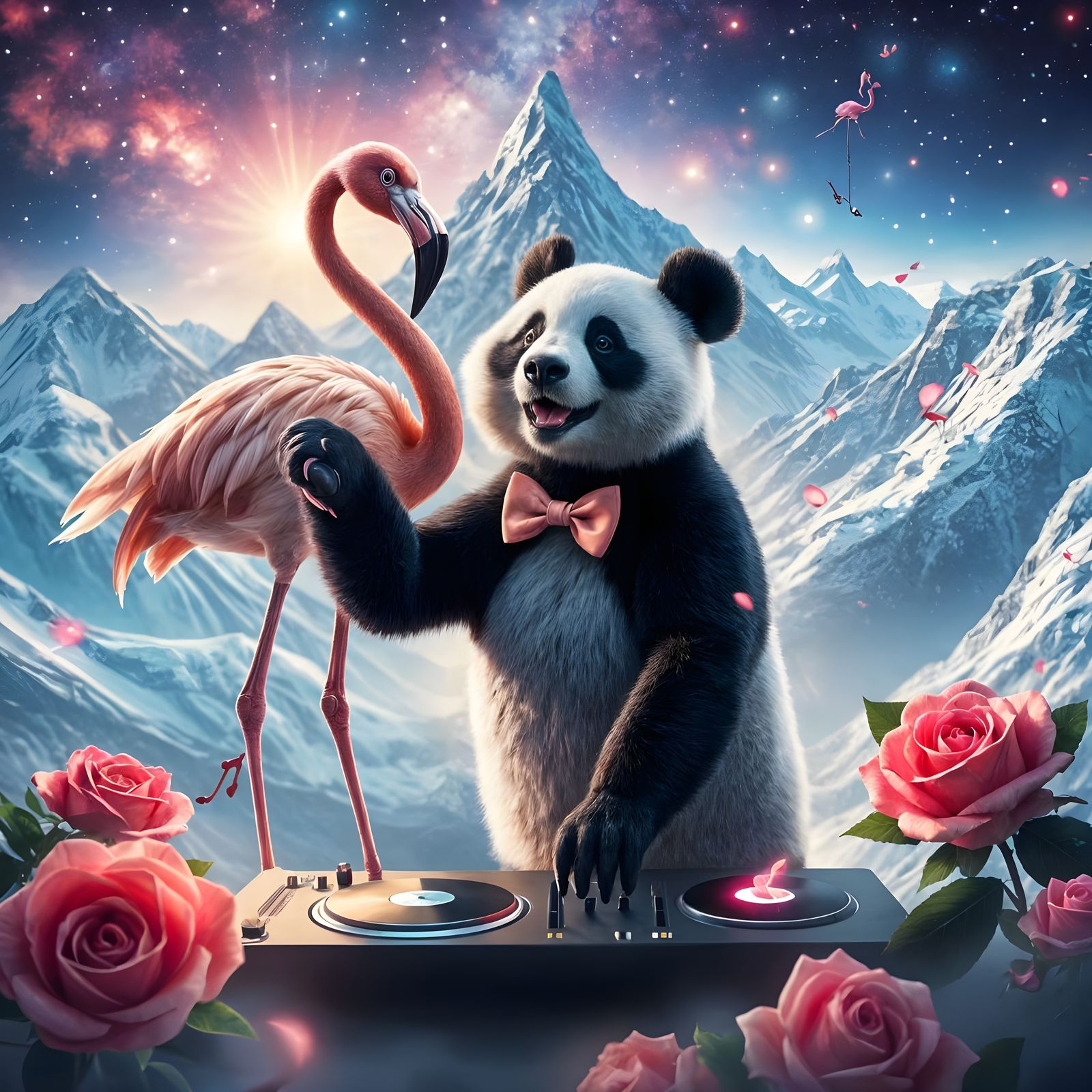 Flamingo's Surreal Snowy Ballet Party