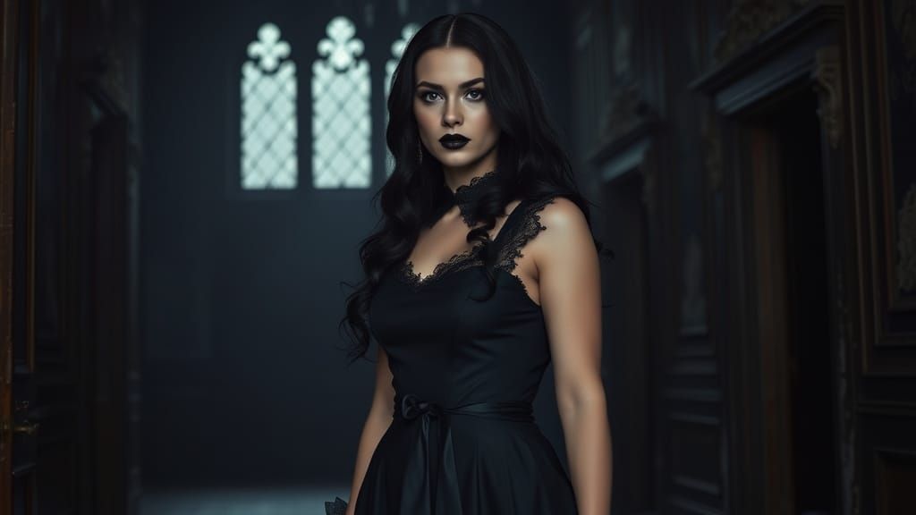 An atmospheric image of a beautiful Gothic woman in an old mansion