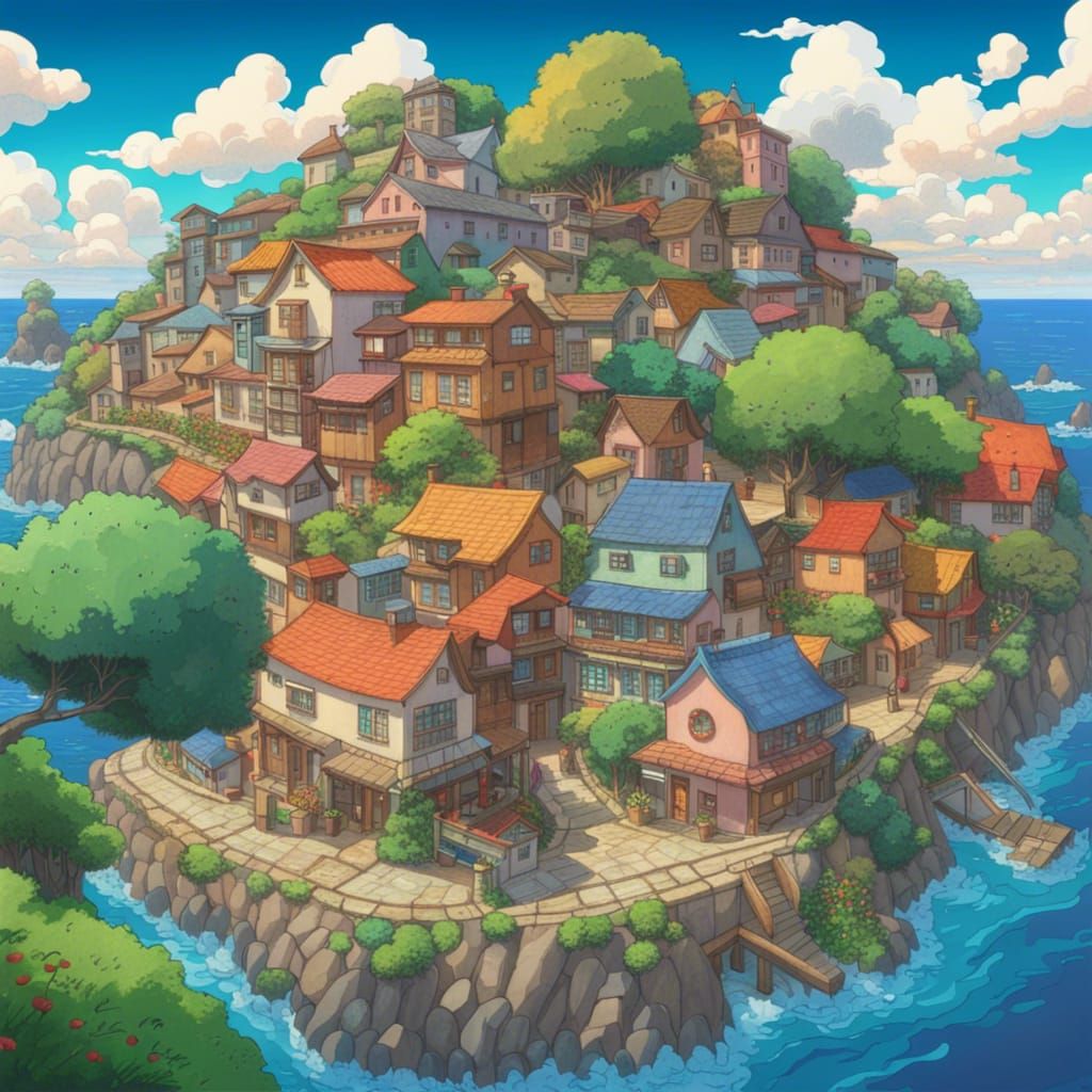Studio Ghibli style village - AI Generated Artwork - NightCafe Creator